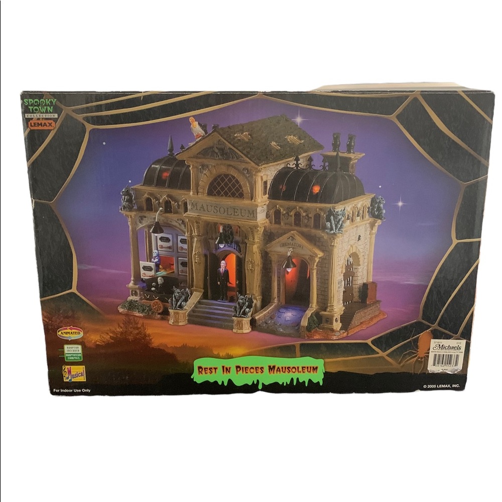 Spooky Town Lemax Rest In Pieces Mausoleum Animated Rare Retired 2005 Set